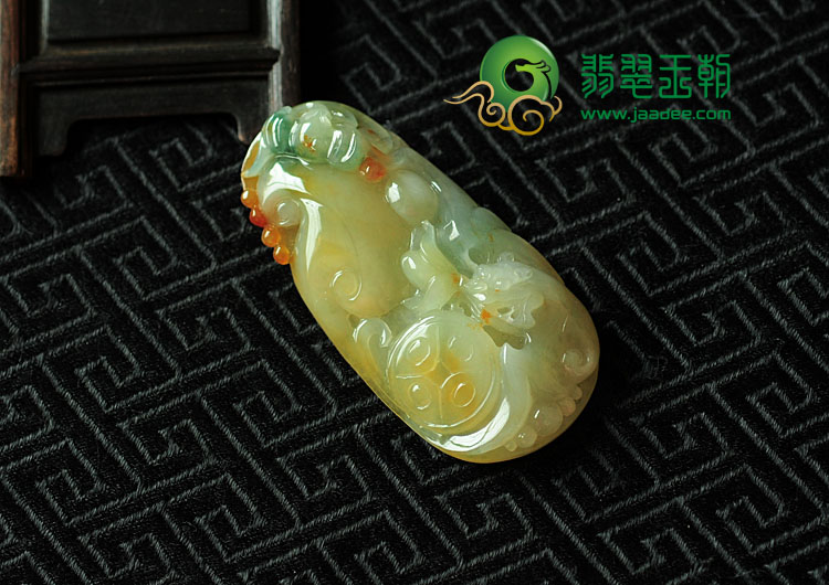 冰种三彩缅甸翡翠福寿如意挂件
