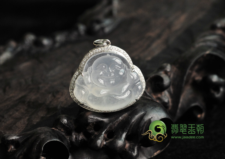 冰种缅甸翡翠包白金玉佛胸坠（真钻）