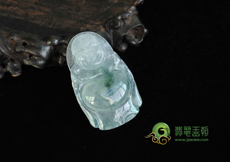 冰种飘花缅甸翡翠站佛挂件