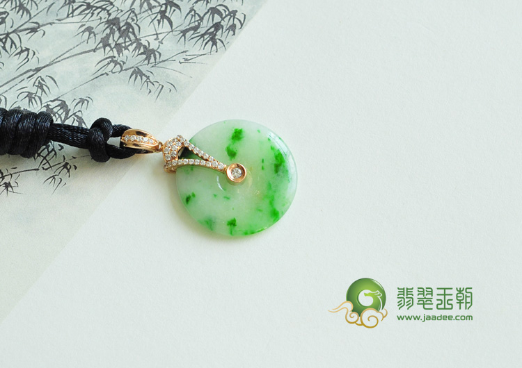 糯冰种飘翠缅甸翡翠包玫瑰金平安扣胸坠（真钻）