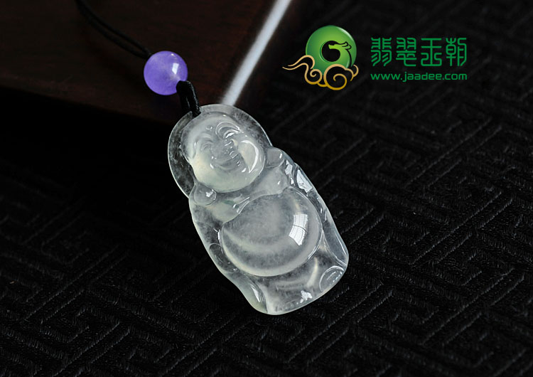 冰种略飘花缅甸翡翠站佛挂件