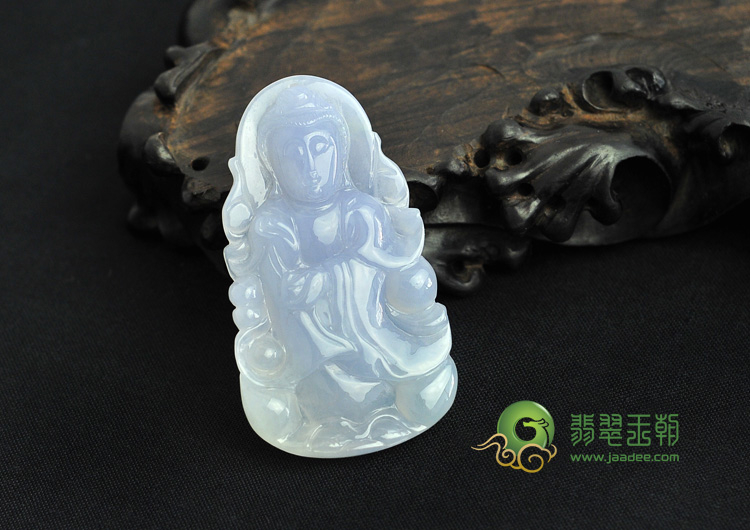 糯冰种紫罗兰缅甸翡翠站观音挂件