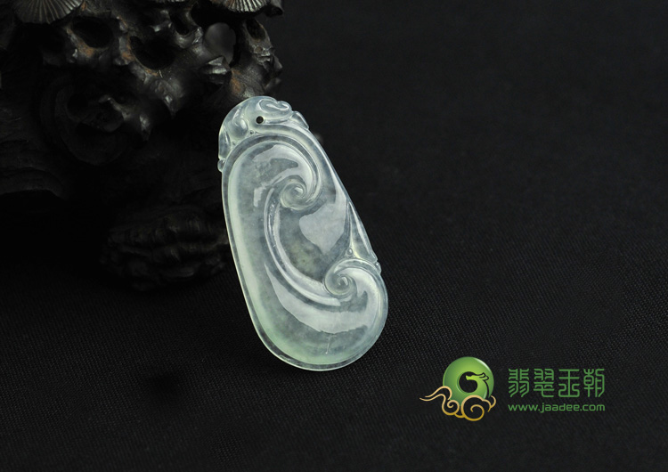 冰玻种蓝晴水缅甸翡翠如意挂件