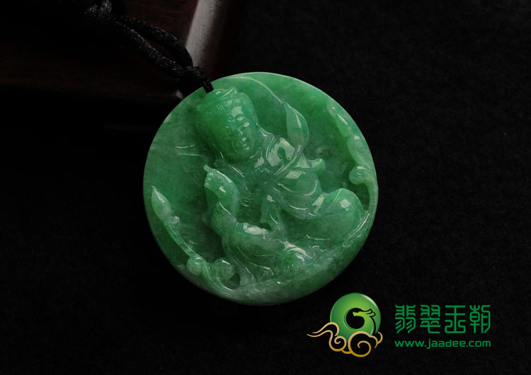 糯冰种豆绿满绿缅甸翡翠观音挂件