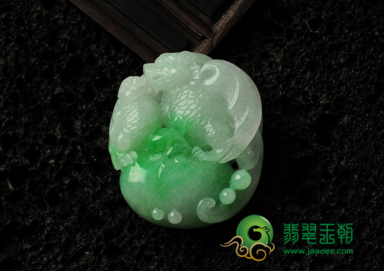 糯冰种飘翠缅甸翡翠福寿双全挂件