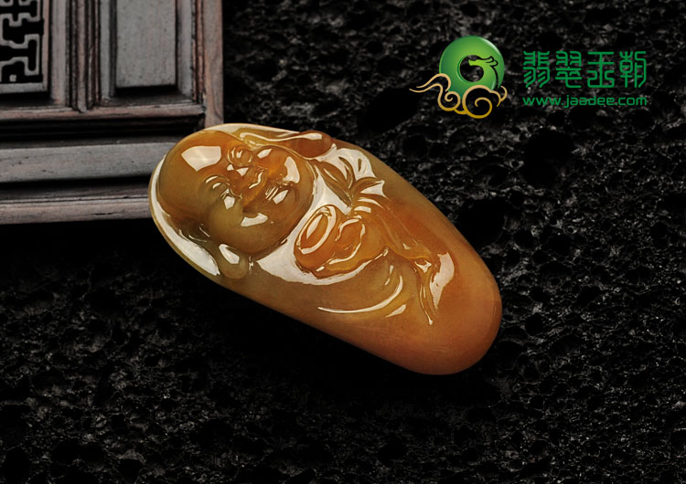 糯冰种黄翡缅甸翡翠招财玉佛挂件