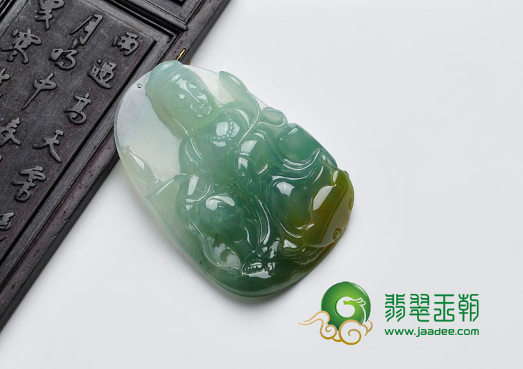 糯冰种蓝水带黄翡缅甸翡翠观音挂件