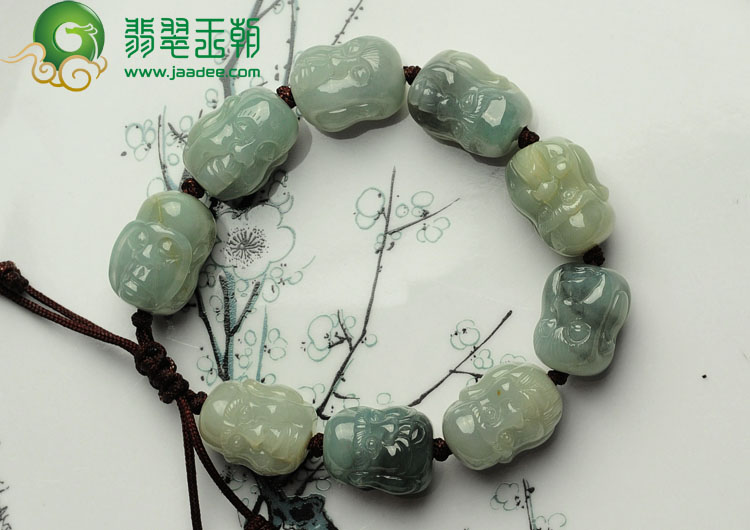 糯冰种晴水缅甸翡翠罗汉头手链