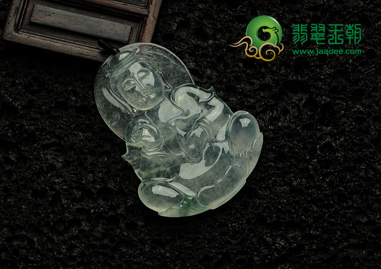 冰种飘花缅甸翡翠观音挂件