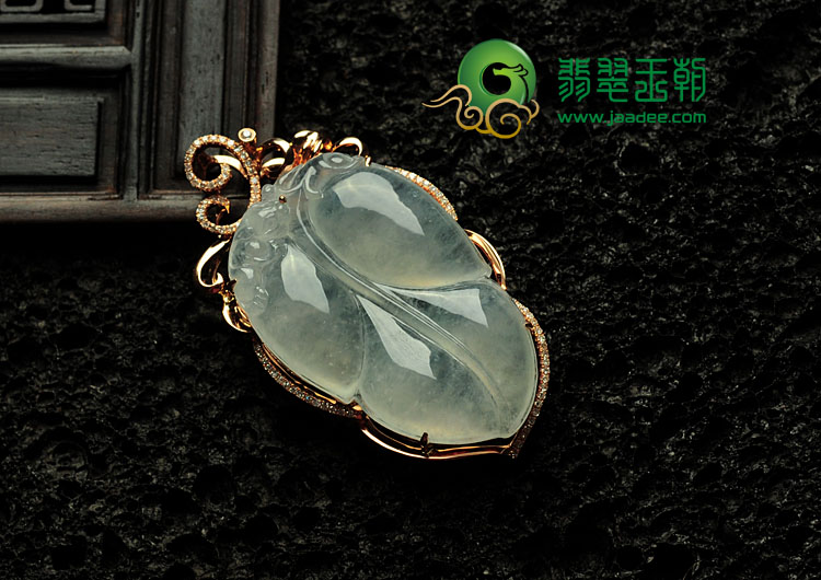 冰种缅甸翡翠镶玫瑰金“金枝玉叶”胸坠