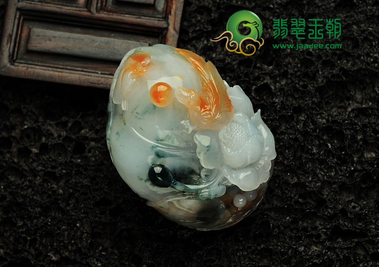 糯冰种三彩缅甸翡翠富贵双喜挂件