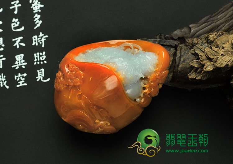 糯冰种红黄翡缅甸翡翠富贵手玩件