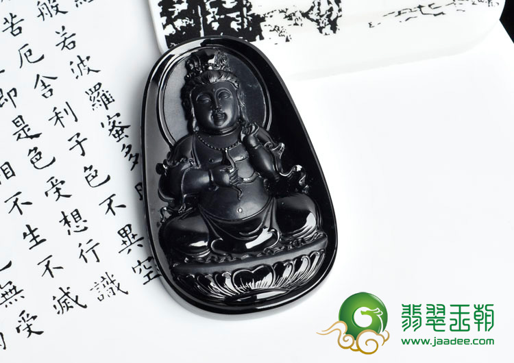 冰种墨翠缅甸翡翠莲座观音挂件