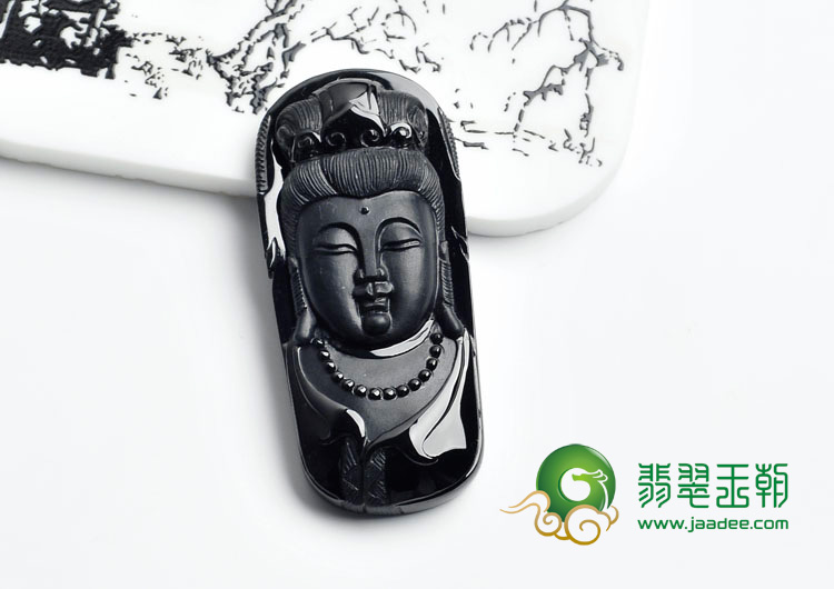 冰种墨翠缅甸翡翠观音头挂件