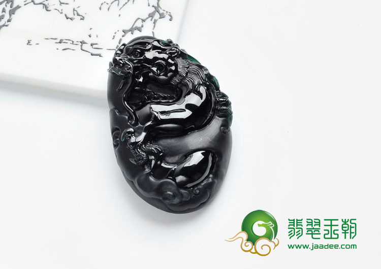 冰种墨翠缅甸翡翠龙隐天下挂件