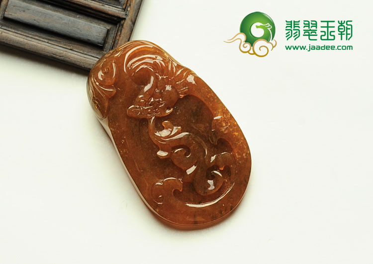 糯冰种褐红翡缅甸翡翠龙凤呈祥挂件