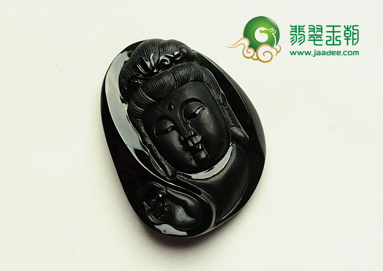玻璃种墨翠缅甸翡翠观音头挂件