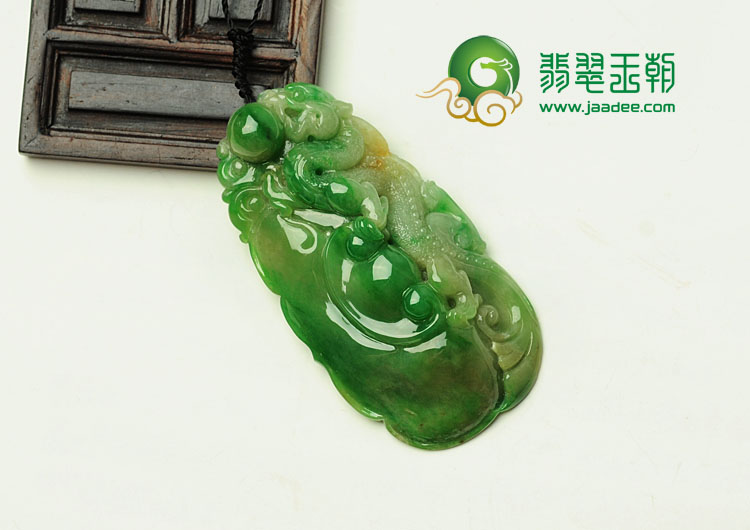 糯冰种黄加绿缅甸翡翠龙行如意挂件