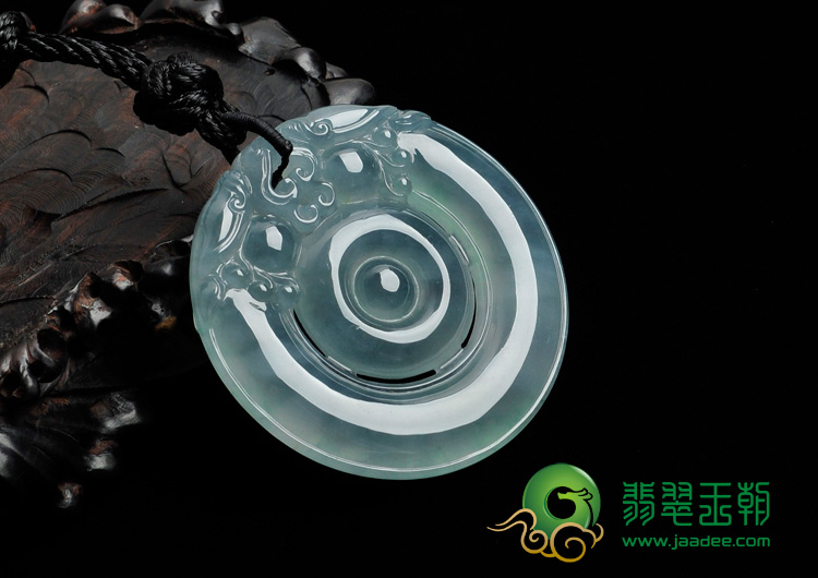 冰种晴水缅甸翡翠双龙如意挂件