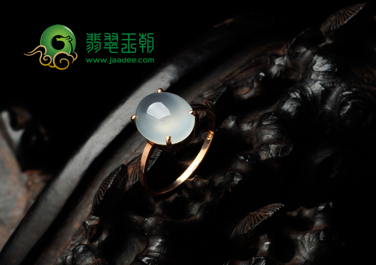 冰玻种缅甸翡翠包玫瑰金戒指