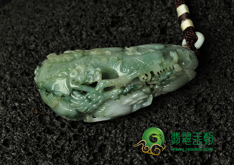 糯冰种蓝晴水缅甸翡翠松鹤延年手玩