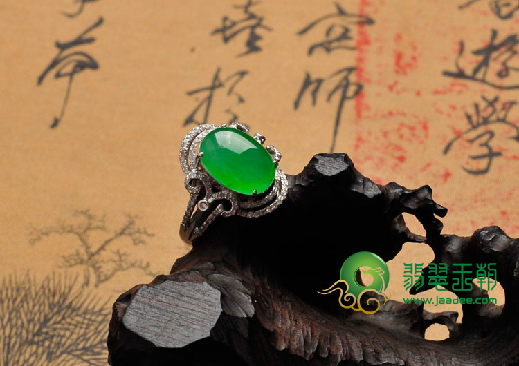 冰种黄秧绿缅甸翡翠包金白戒指（真钻）