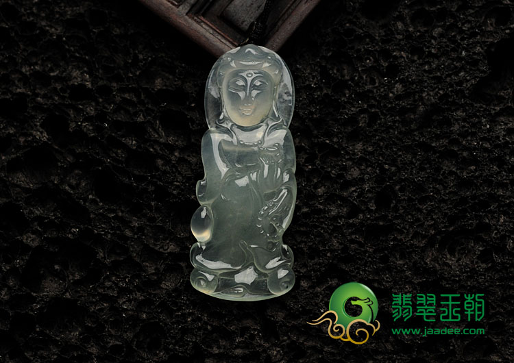 冰种缅甸翡翠站观音挂件