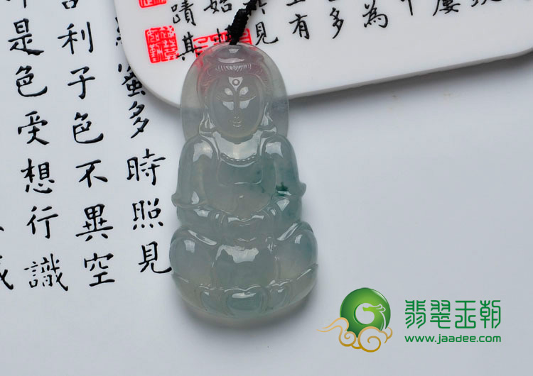 冰种晴水略飘花缅甸翡翠观音挂件