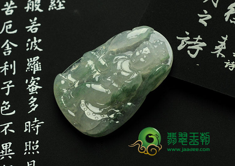 冰种飘花缅甸翡翠观音挂件
