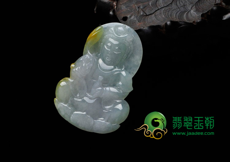 冰种三彩缅甸翡翠观音挂件