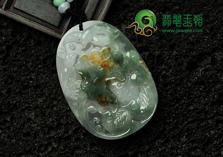冰种黄翡飘花缅甸翡翠百年好合挂件
