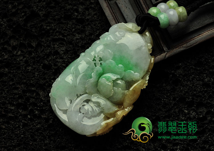 糯冰种黄加绿缅甸翡翠富贵双喜挂件
