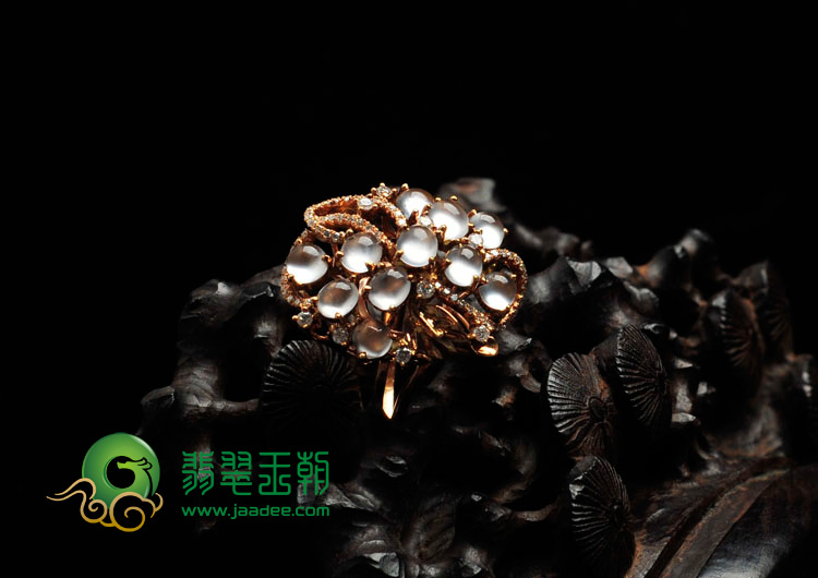 玻璃种缅甸翡翠镶玫瑰金“荧荧之光”戒指（真钻）