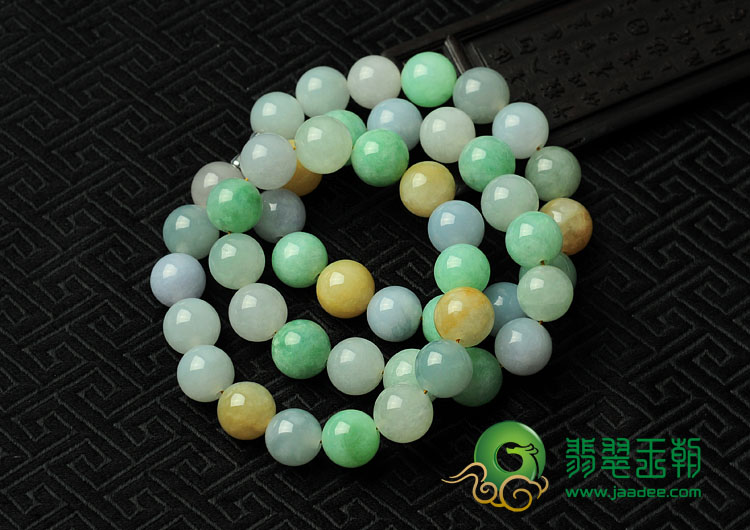 糯冰种三彩缅甸翡翠项链