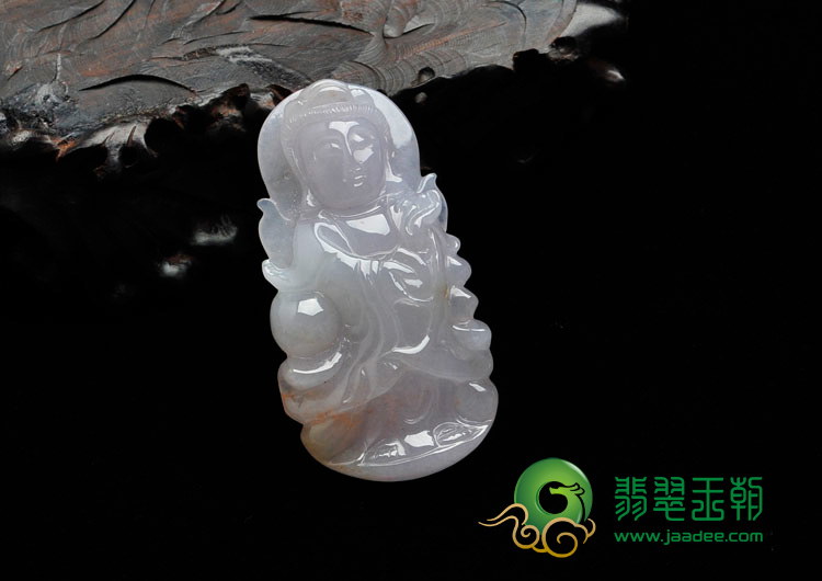 糯冰种紫罗兰略带黄翡缅甸翡翠观音挂件