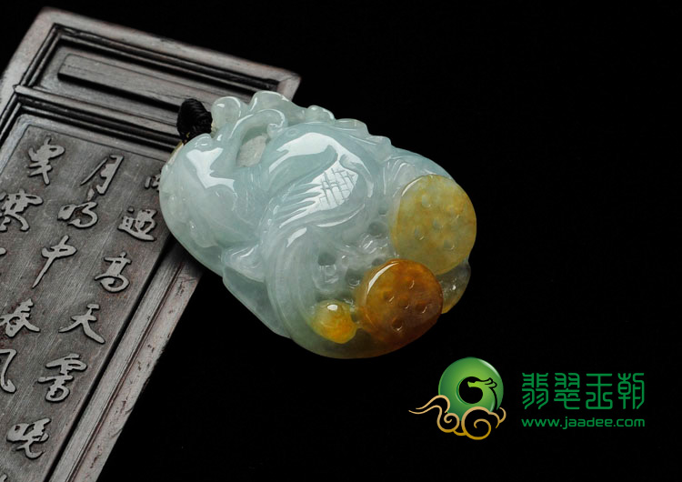 糯冰种晴水黄翡缅甸翡翠伉俪情深挂件