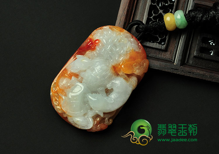 糯冰种红黄翡缅甸翡翠丰衣足食挂件