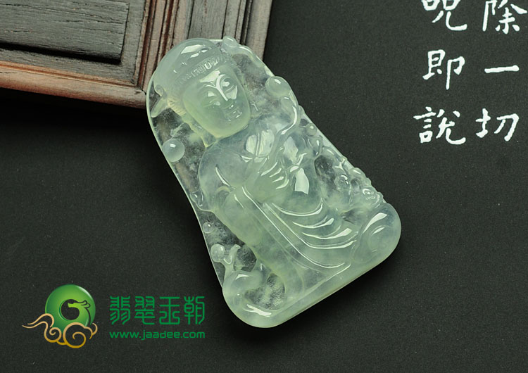 冰玻种晴水缅甸翡翠站观音挂件