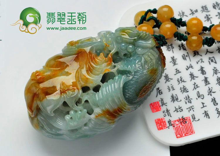 糯冰种晴水带黄翡缅甸翡翠独占鳌头手玩件