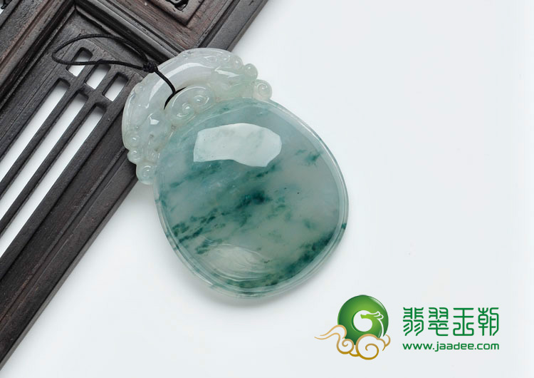 冰种飘花缅甸翡翠双龙如意挂件