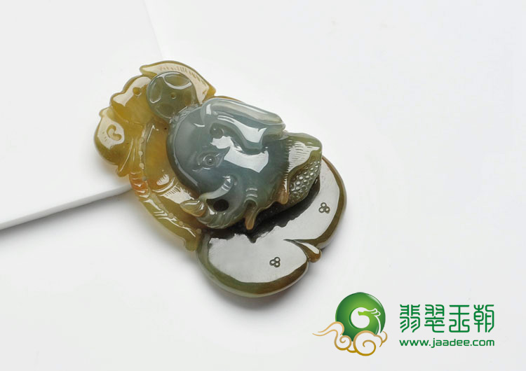 冰种褐黄翡缅甸翡翠吉祥如意挂件