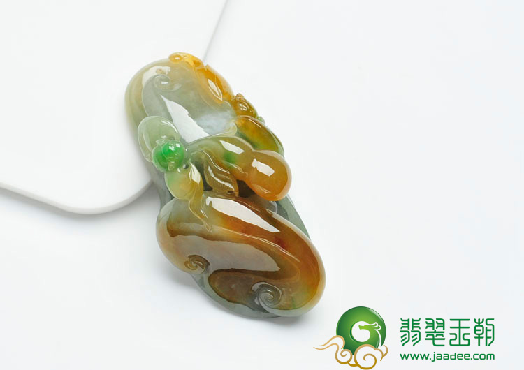 糯冰种褐黄翡略飘翠缅甸翡翠福禄寿挂件