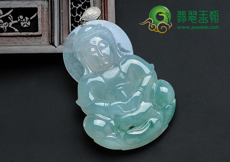 冰种晴水略飘花缅甸翡翠观音挂件