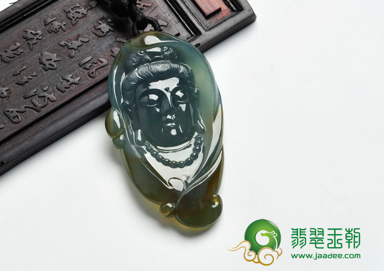 冰种褐黄翡缅甸翡翠观音头挂件