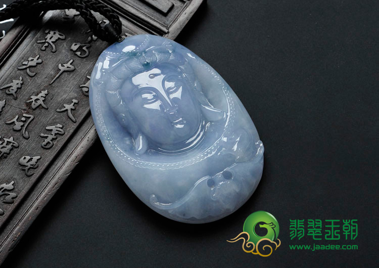 糯冰种紫罗兰略飘花缅甸翡翠观音头挂件