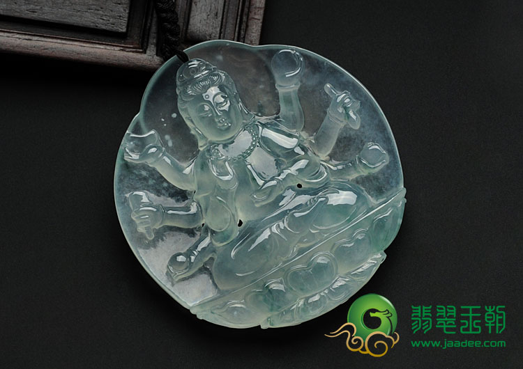 冰玻种飘花缅甸翡翠千手观音挂件