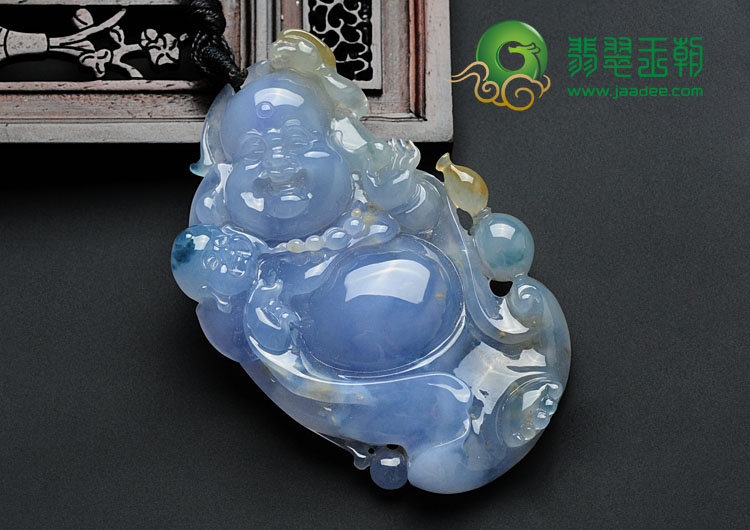 冰种紫罗兰飘花略带黄翡缅甸翡翠合家欢喜挂件