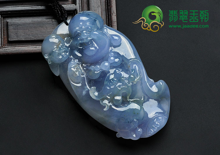 冰种紫罗兰飘花缅甸翡翠合家欢乐挂件