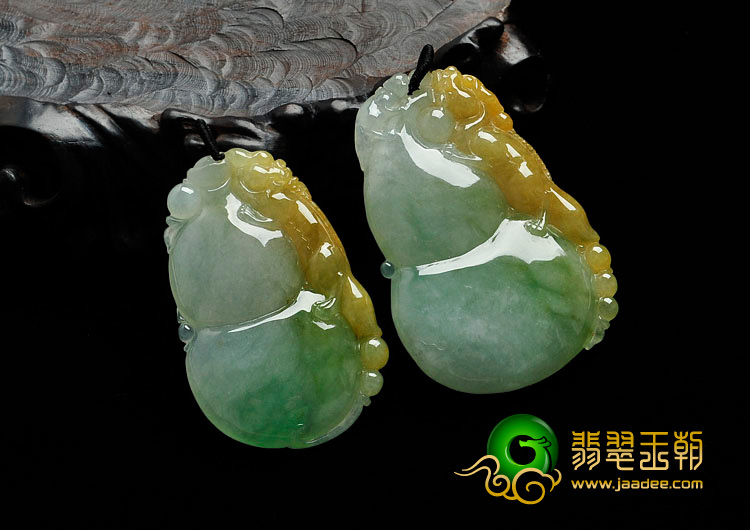 糯冰种三彩缅甸翡翠福禄寿对佩挂件