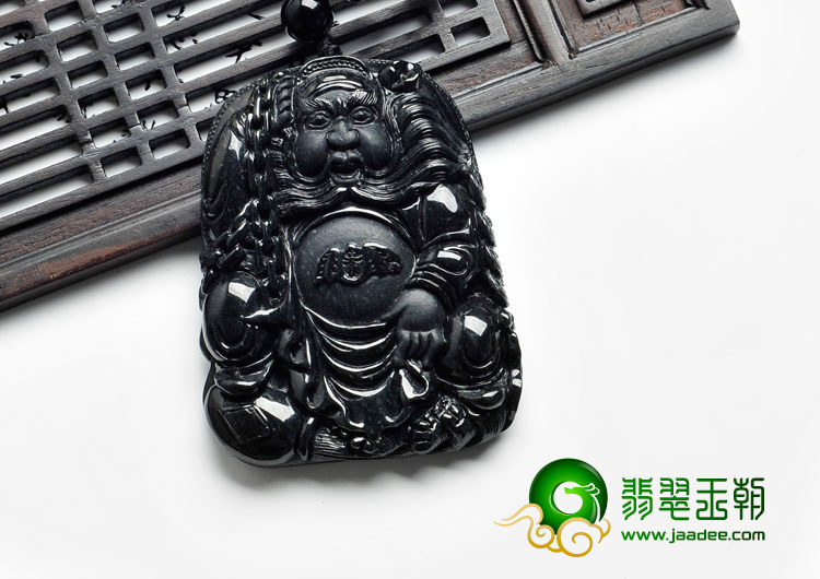 细糯种墨翠缅甸翡翠“天师钟馗”挂件